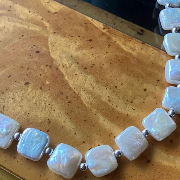 Natural Baroque Pearl Sterling Silver Necklace - Picture 2 of 8